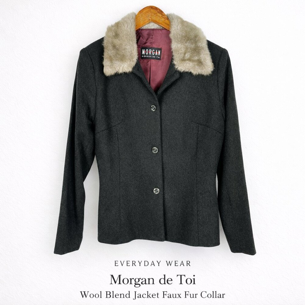 Morgan de Toi Wool Blend Jacket Faux Fur Collar Button Front Coat S